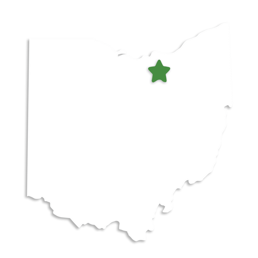 Oberlin, Ohio as a star on a Map of the State of Ohio